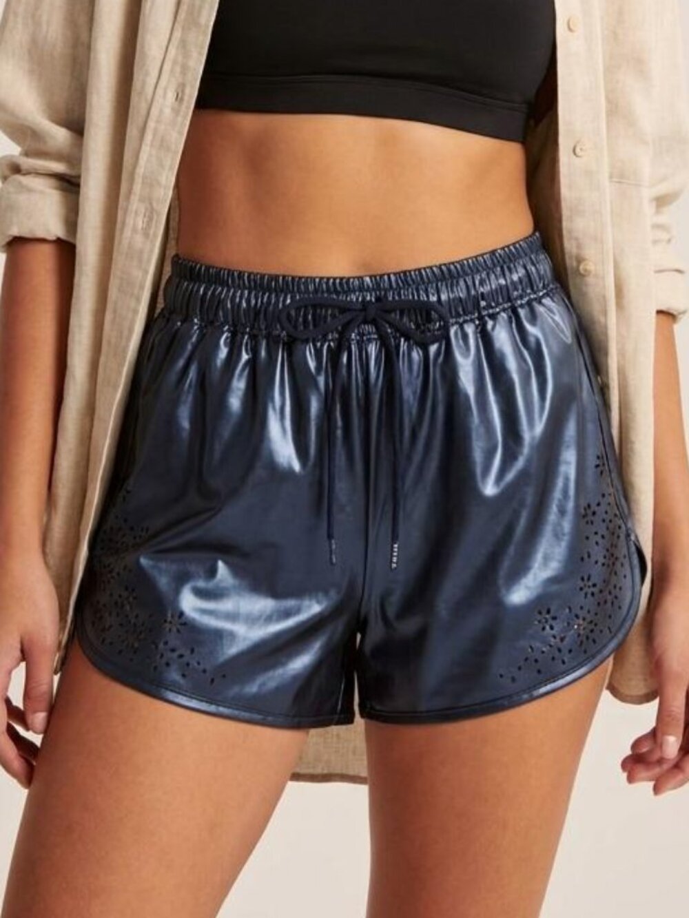 NWT Abercrombie & Fitch Active Metallic Navy Laser-Cut Shorts - Medium